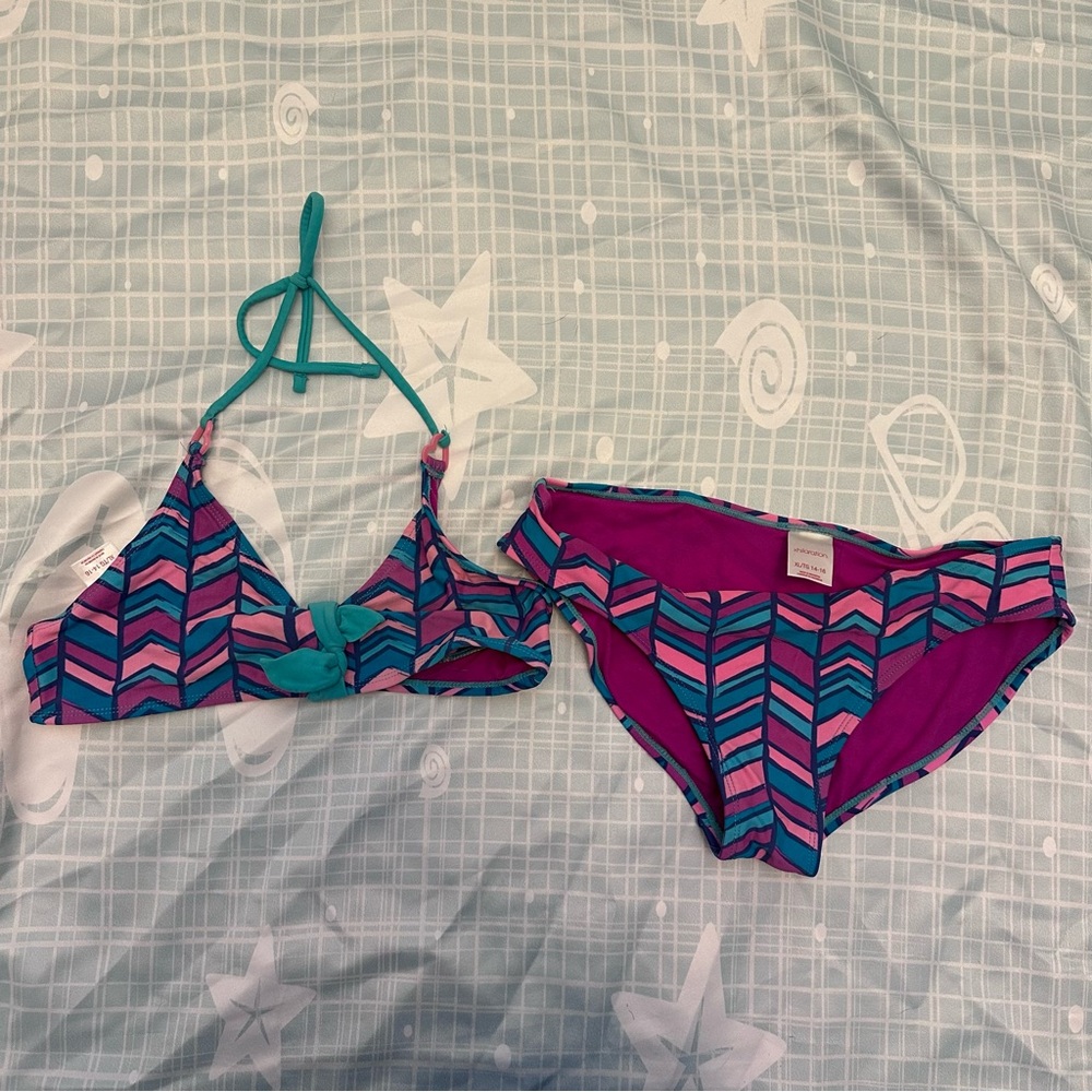 Xhilaration Girls’ Swim Bikini - Pink and Blue Chevron
